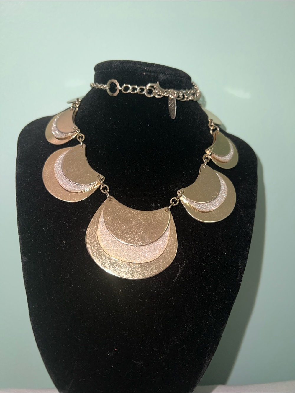 Three-Tier Gold Tone Crescent Statement Necklace - NY